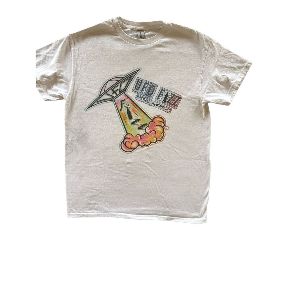 UFO Fizz Roswell NM alien candy shop t-shirt adult unisex M 100% cotton spaceshi